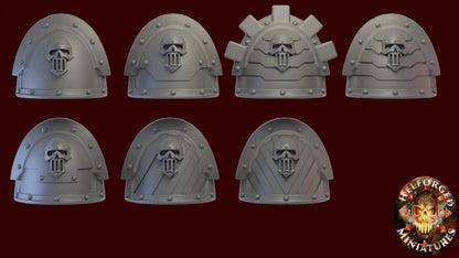 10 Assorted Iron Skull Shoulder Pads - Helforged Miniatures