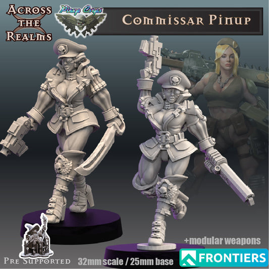 Commissar Pinup 2 Models - Pinup Corps - Across the Realms - SciFi - Suitable for Stargrave, OnePageRules, any Sci-Fi tabletop game